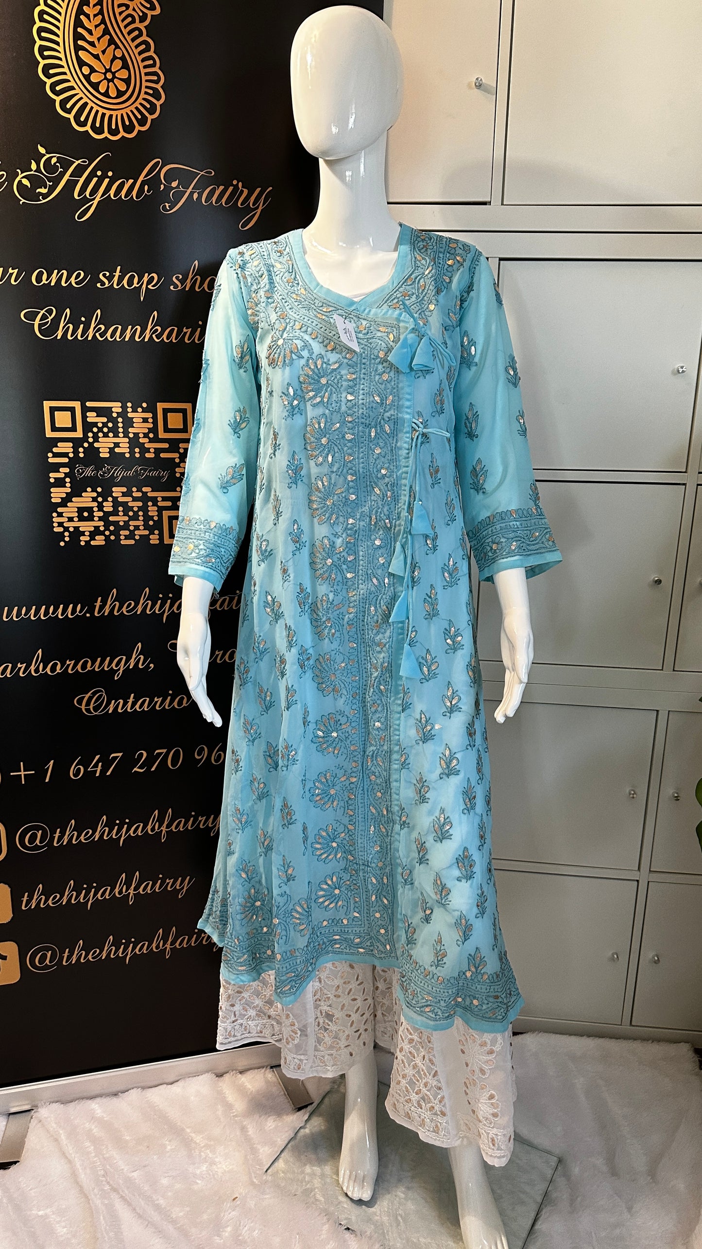 Georgette Gota Work Kurti Angrakha- Blue