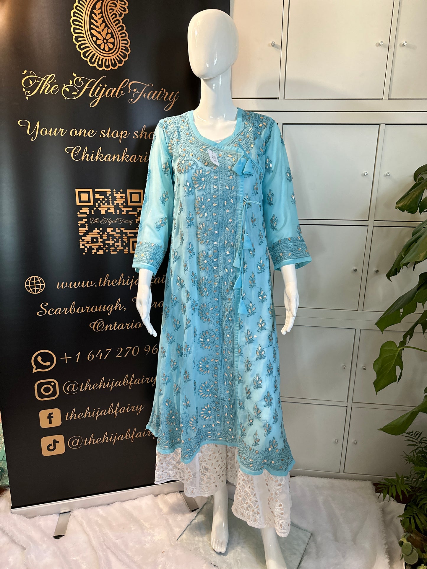 Georgette Gota Work Kurti Angrakha- Blue