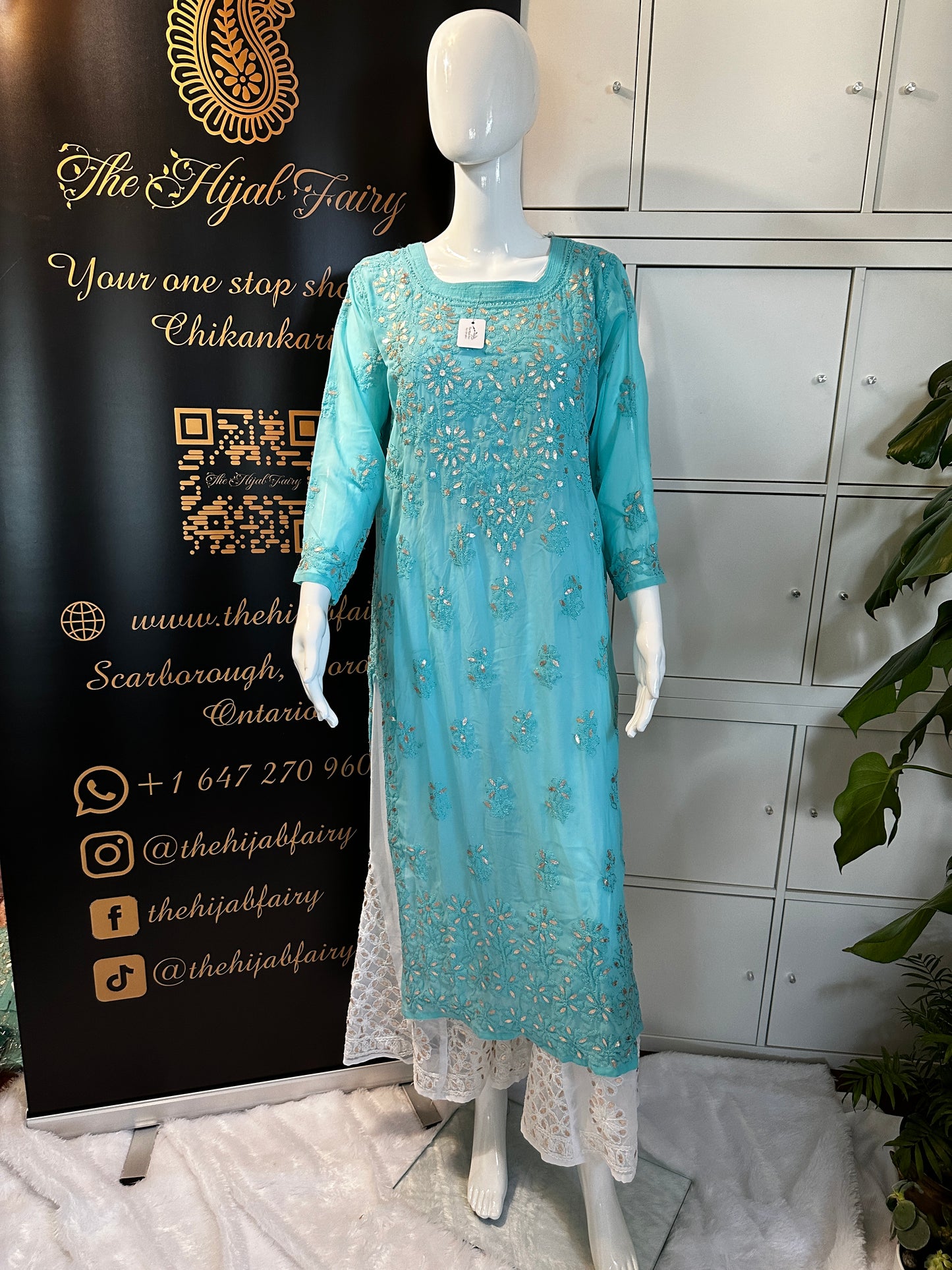 Georgette Gota Work Kurti Premium - Firozi Blue