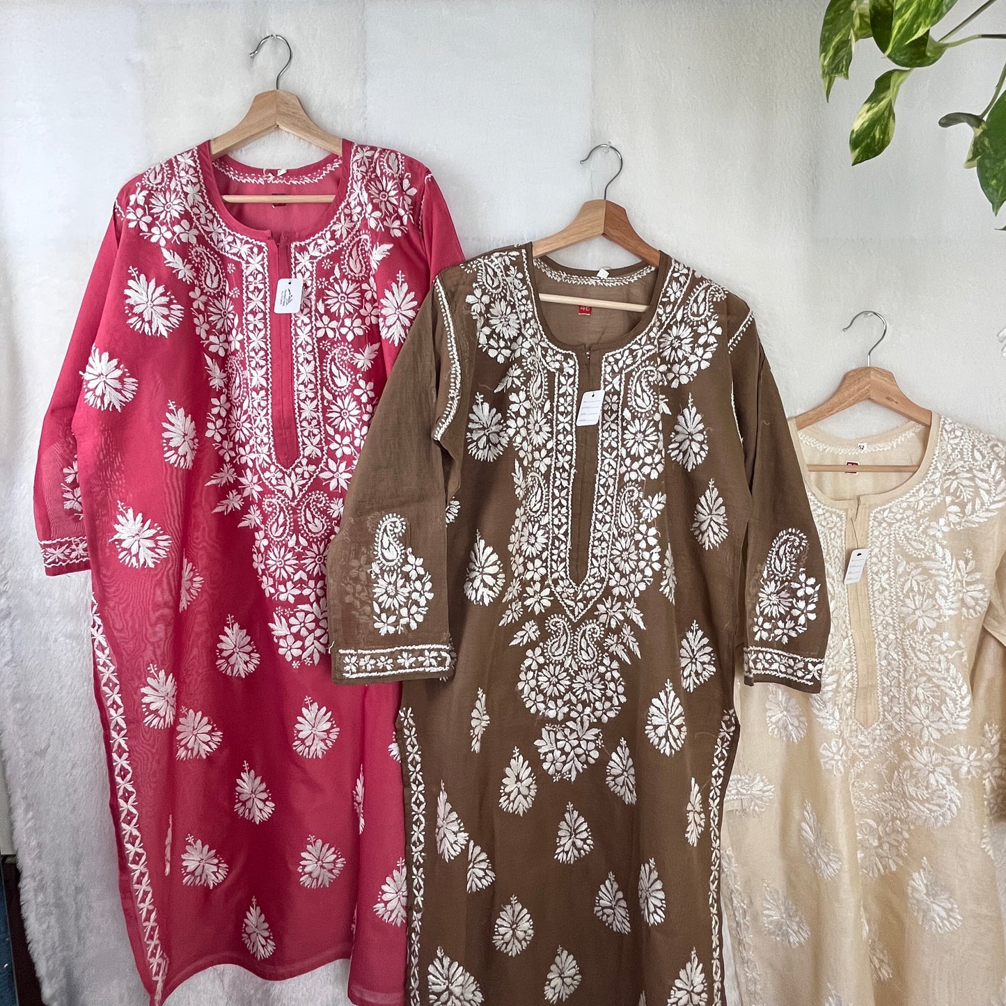 Chanderi Silk Chikankari Kurti - Coffee Brown