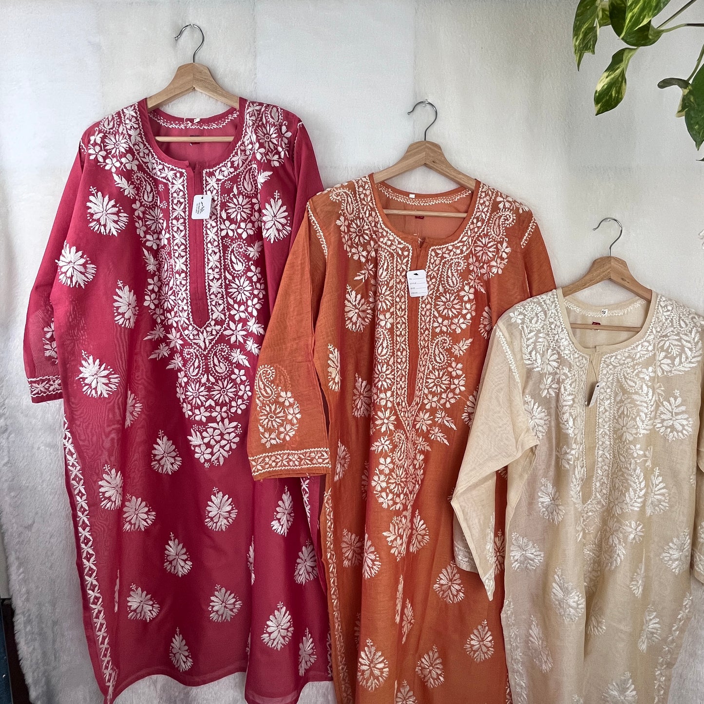 Chanderi Soie Chikankari Kurti - Rose Saumon