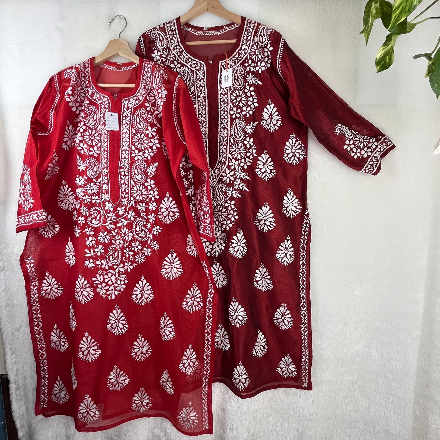 Chanderi Soie Chikankari Kurti - Rouge