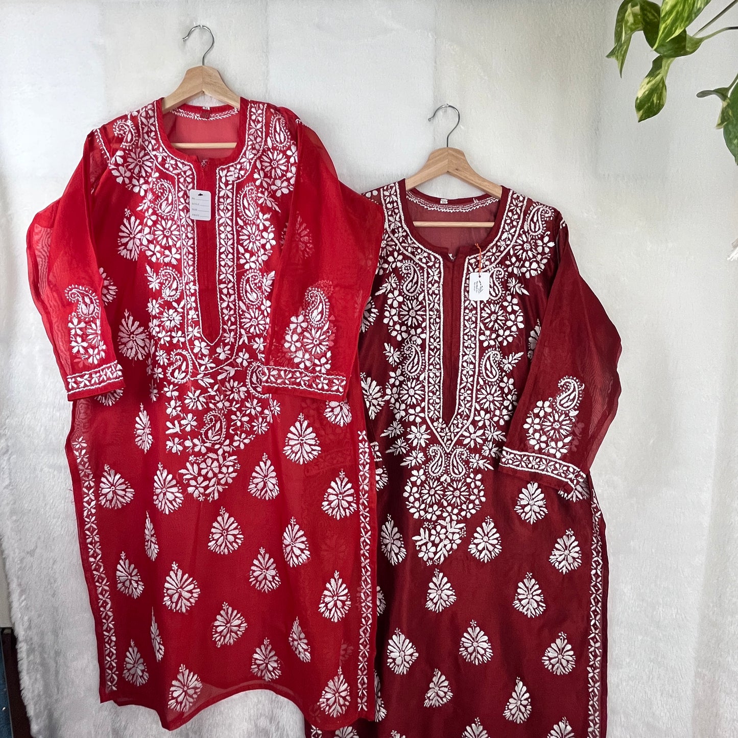 Chanderi Soie Chikankari Kurti - Rouge