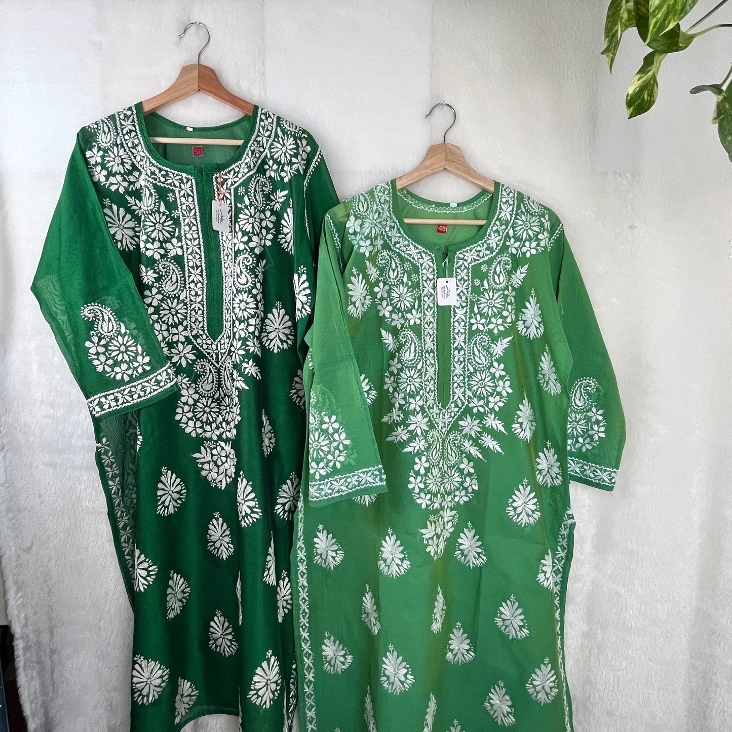 Chanderi Silk Chikankari Kurti - Grass Green