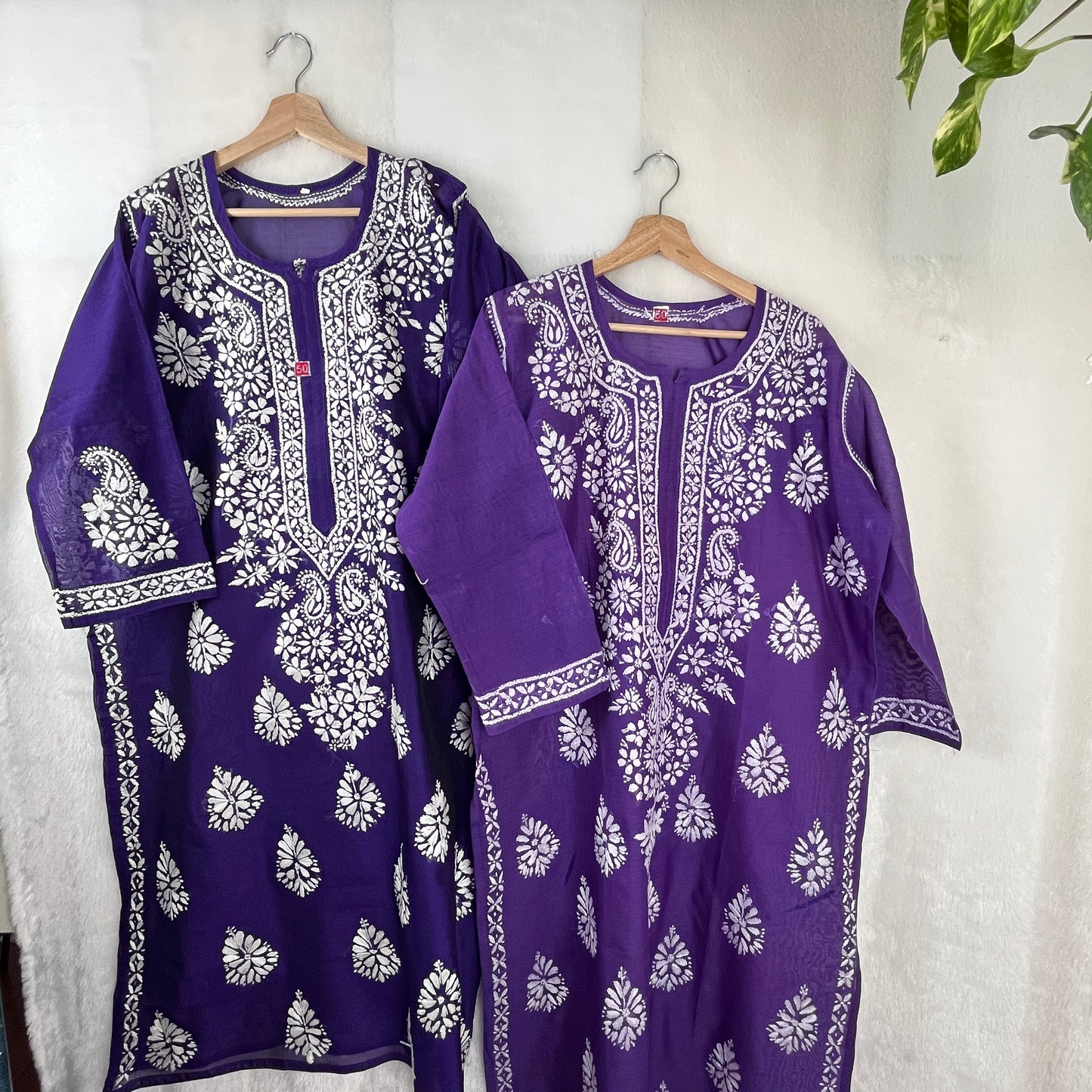 Chanderi Silk Chikankari Kurti - Purple