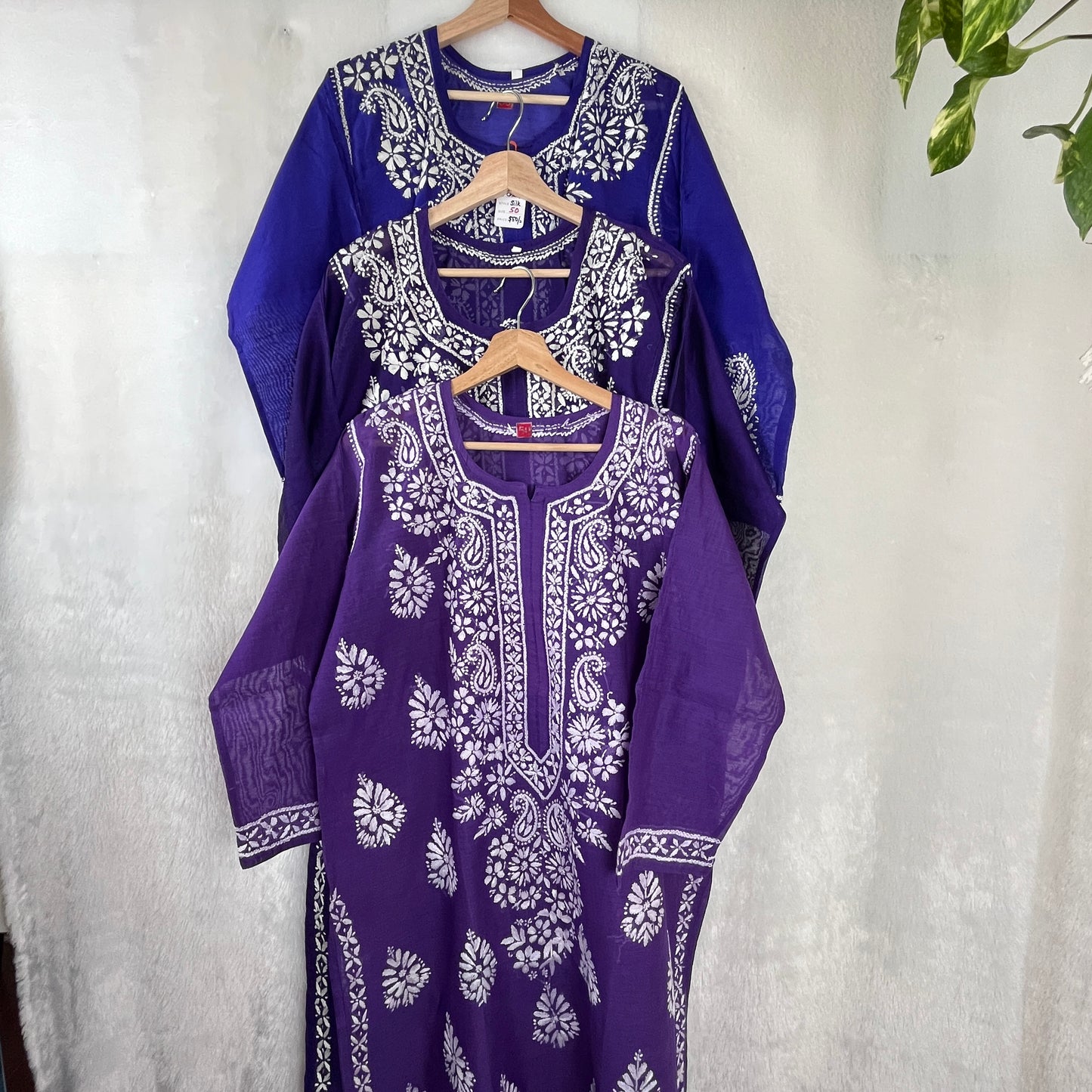 Chanderi Soie Chikankari Kurti - Violet