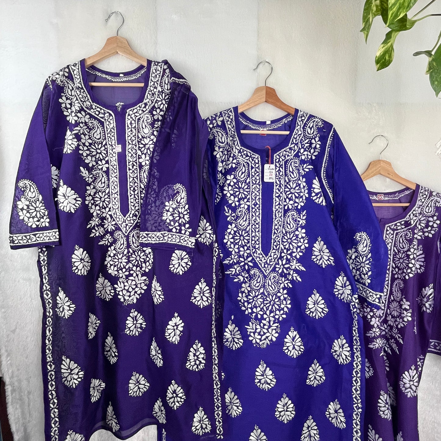 Chanderi Silk Chikankari Kurti - Royal Blue