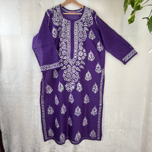 Chanderi Soie Chikankari Kurti - Violet