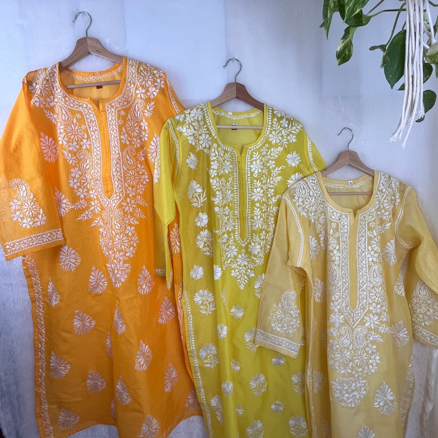 Chanderi Silk Chikankari Kurti - Yellow - The Hijab Fairy