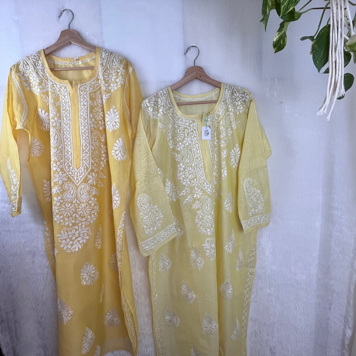 Chanderi Soie Chikankari Kurti - Jaune Citron