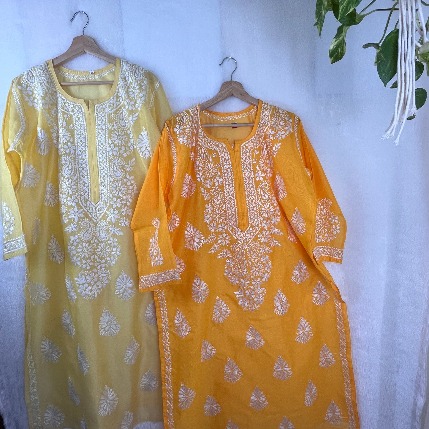 Chanderi Silk Chikankari Kurti - Haldi Yellow