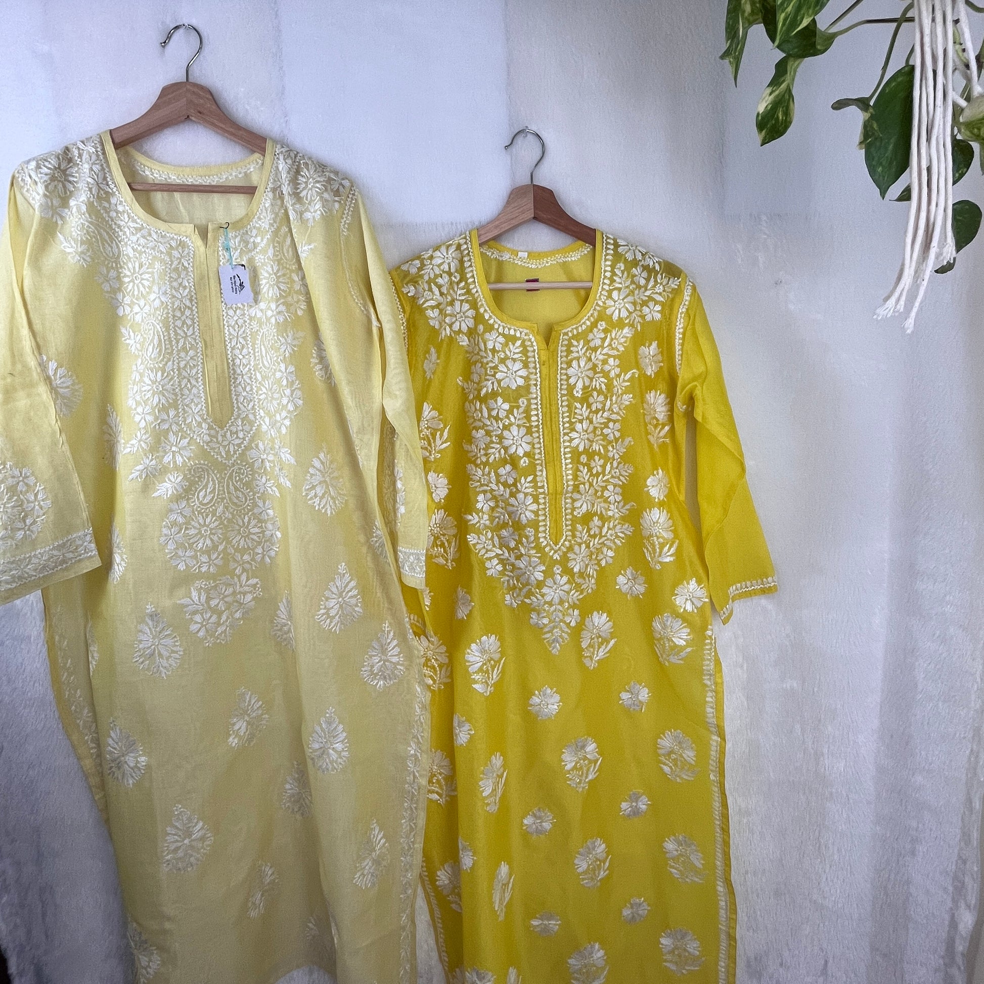 Chanderi Silk Chikankari Kurti - Yellow - The Hijab Fairy