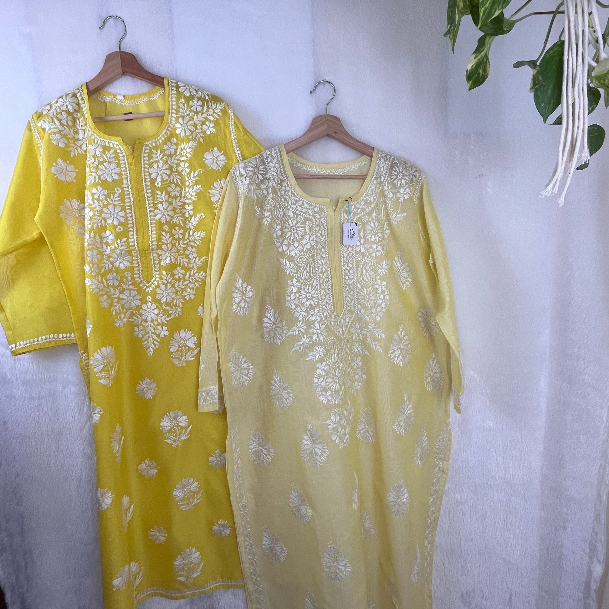 Chanderi Silk Chikankari Kurti - Yellow - The Hijab Fairy