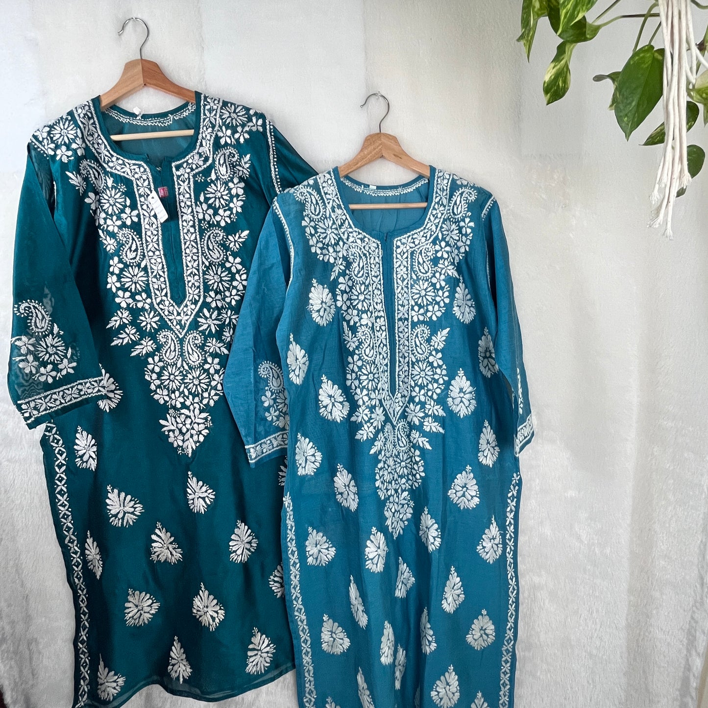 Chanderi Soie Chikankari Kurti - Tuquoise