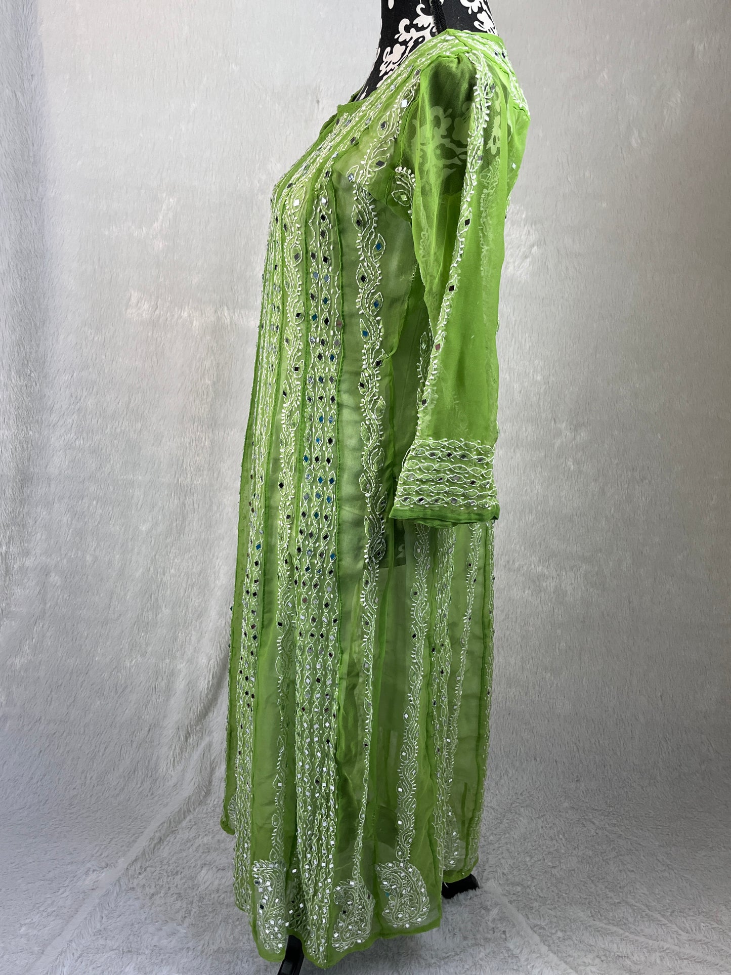 Green - Georgette Mirror Jaal Work Anarkali