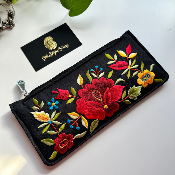 Parsi Gara Embroidered Wallet - Black & Red