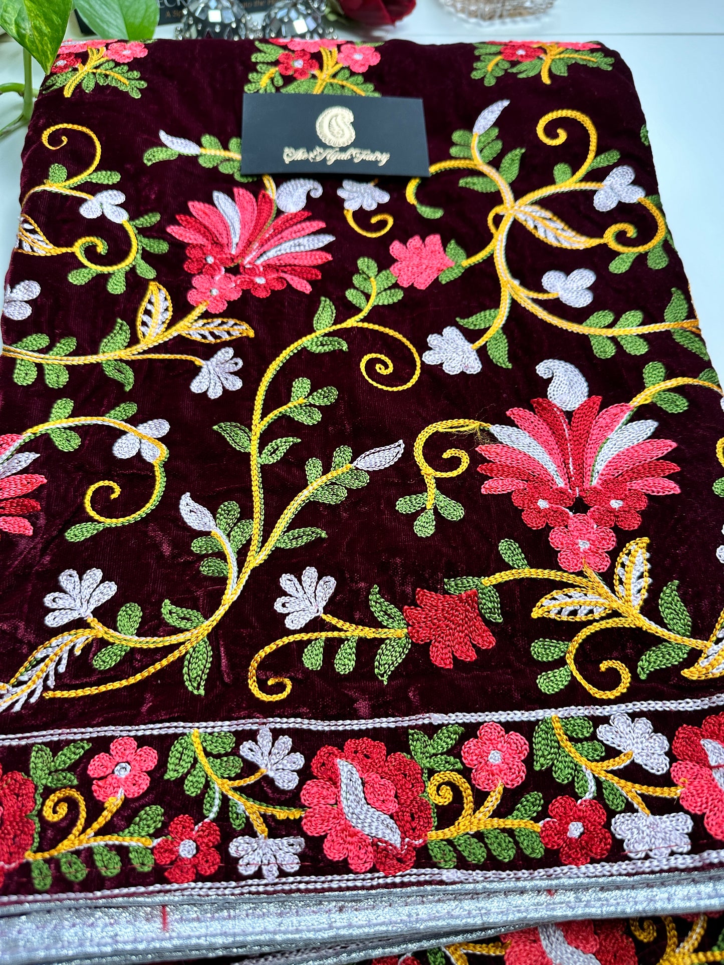 Kashmiri Velvet Shawl - Maroon