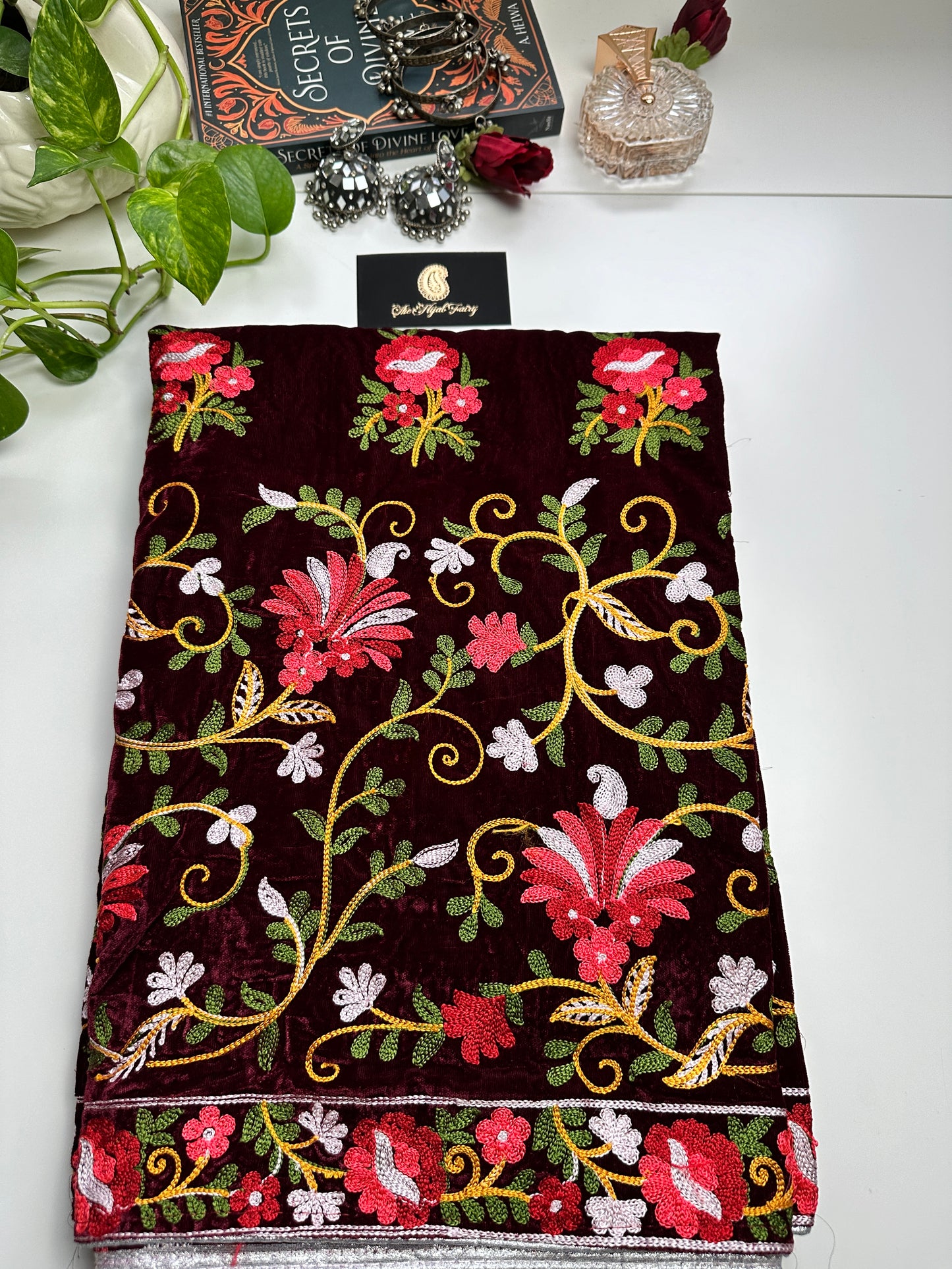 Kashmiri Velvet Shawl - Maroon