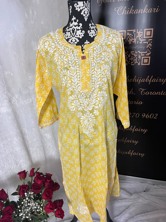 Yellow - Mul Printed Kurti - Style 2