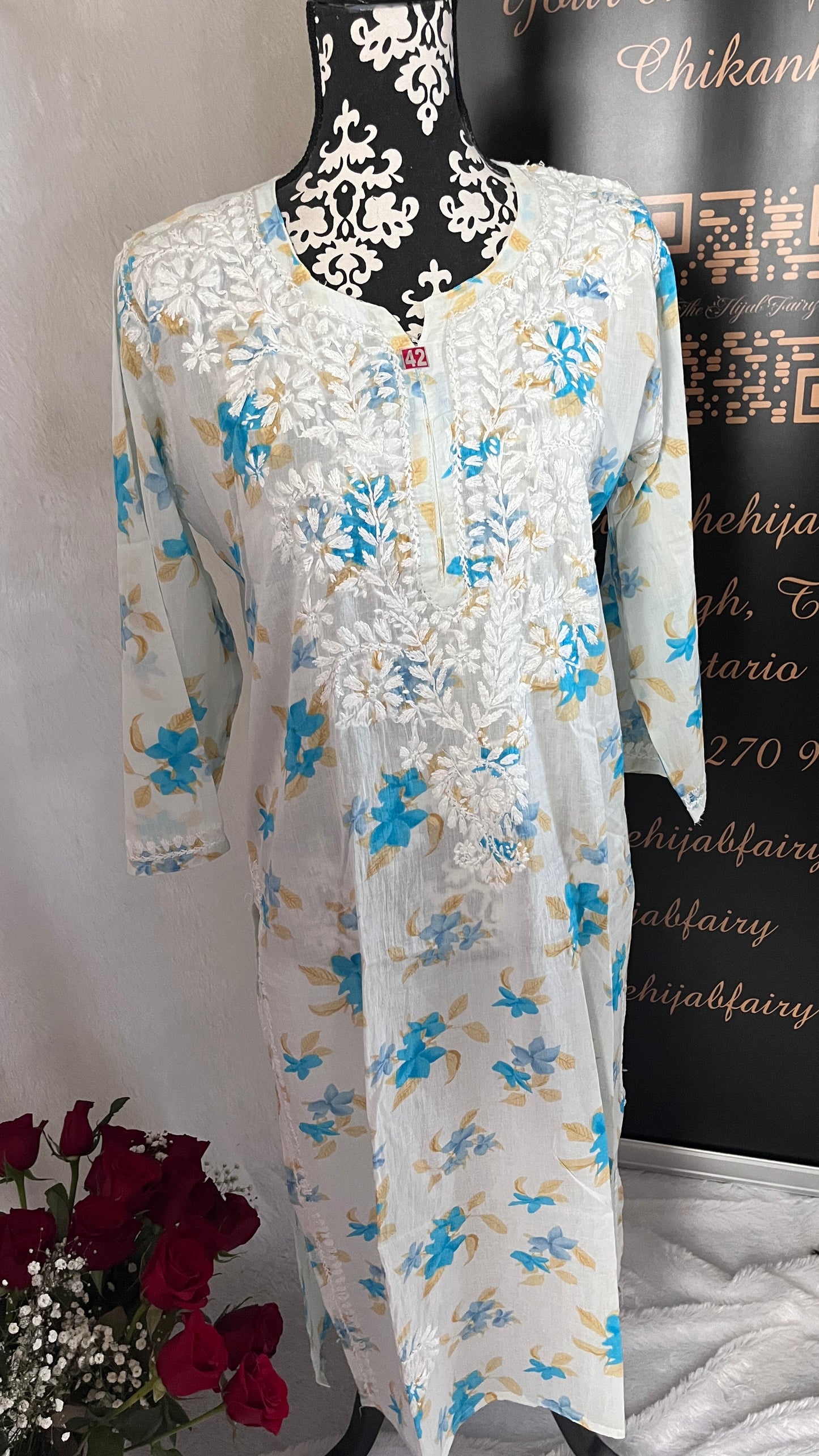 Blue - Mulmul Printed Kurti - Style 3