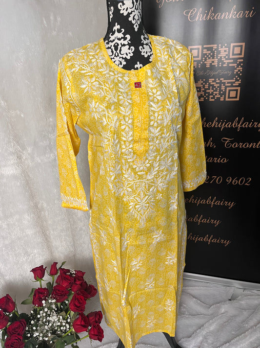 Jaune - Kurti imprimé Mul - Style 1