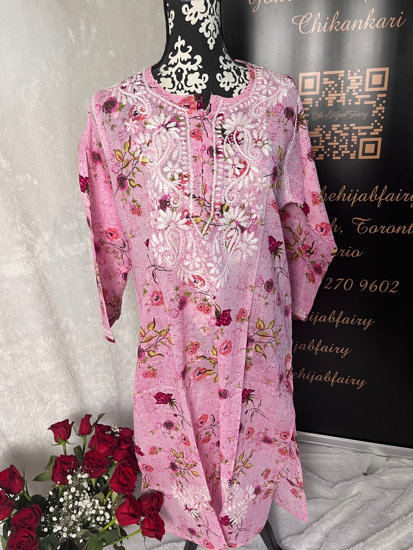 Pink - Mul Printed Kurti - Style 1