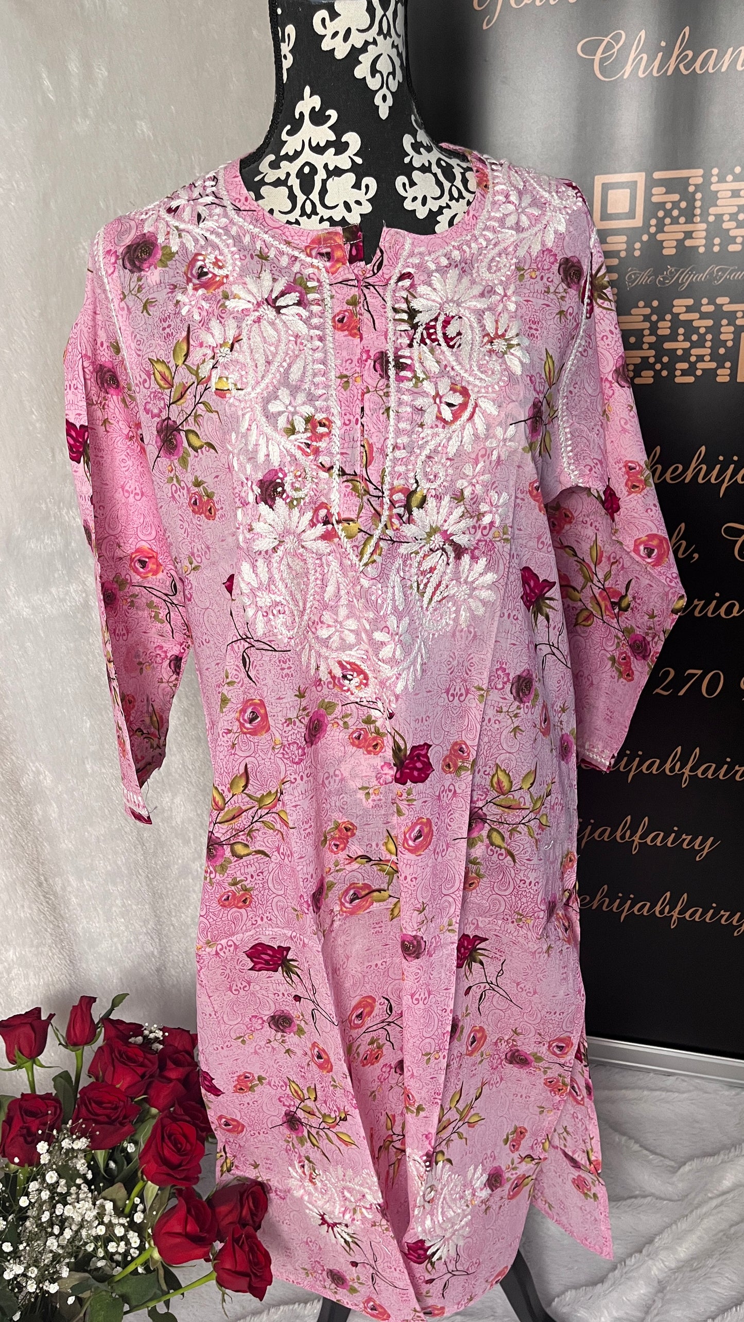 Pink - Mul Printed Kurti - Style 1