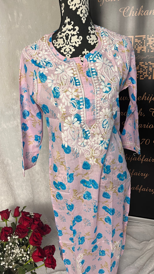 Pink - Mul Printed Kurti - Style 4