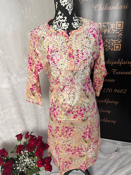 Peach - Mul Printed Kurti - Style 2