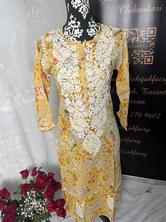 Yellow - Mul Printed Kurti - Style 4