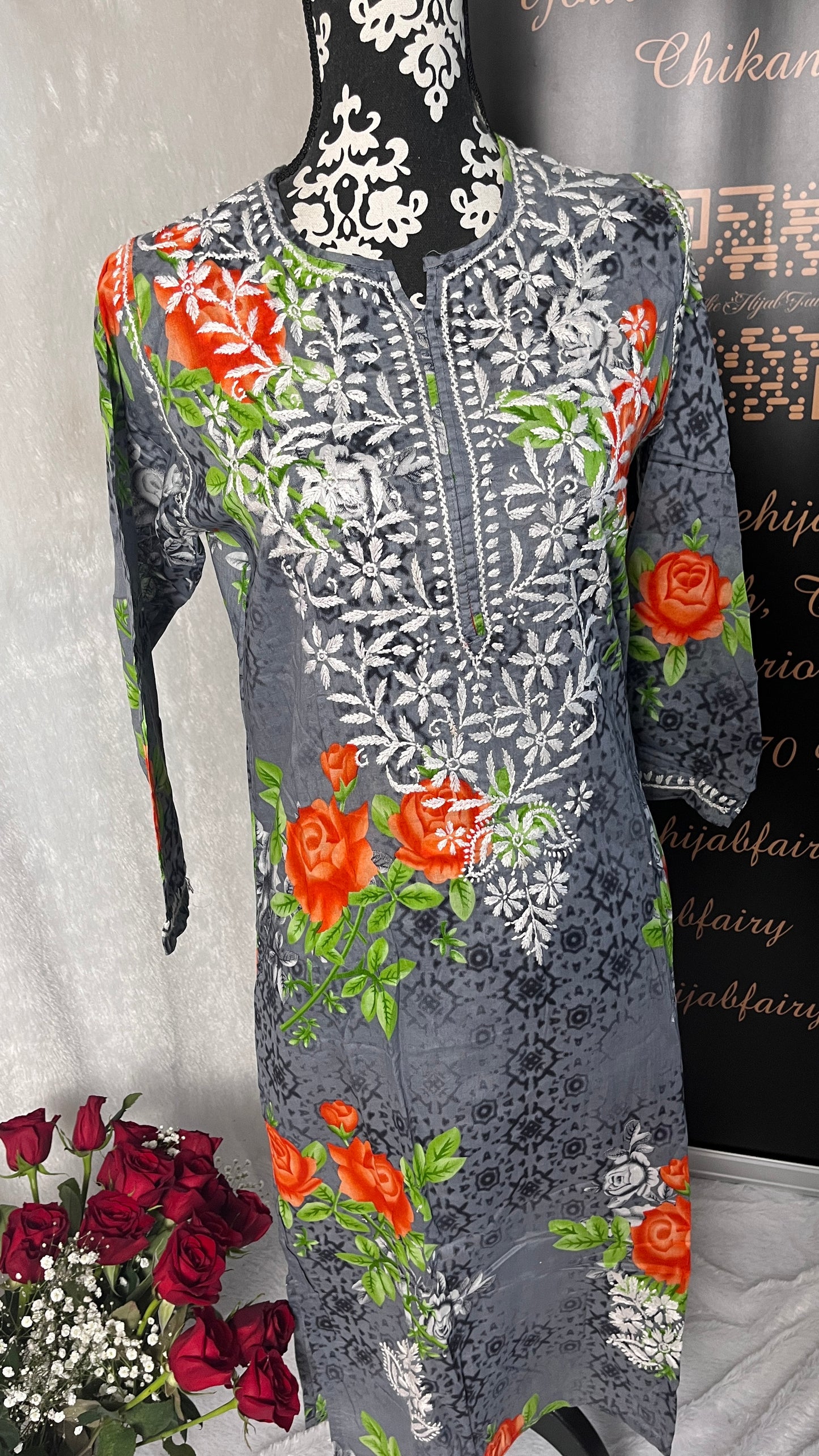 Grey - Mul Printed Kurti - Style 2