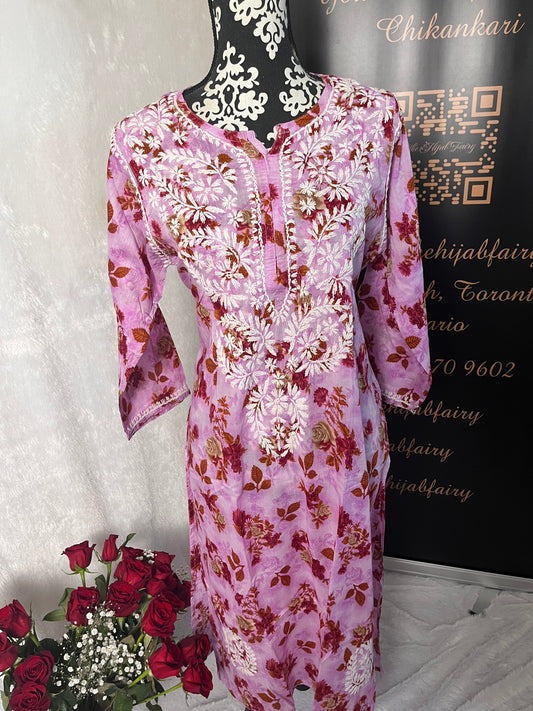 Pink - Mul Printed Kurti - Style 2