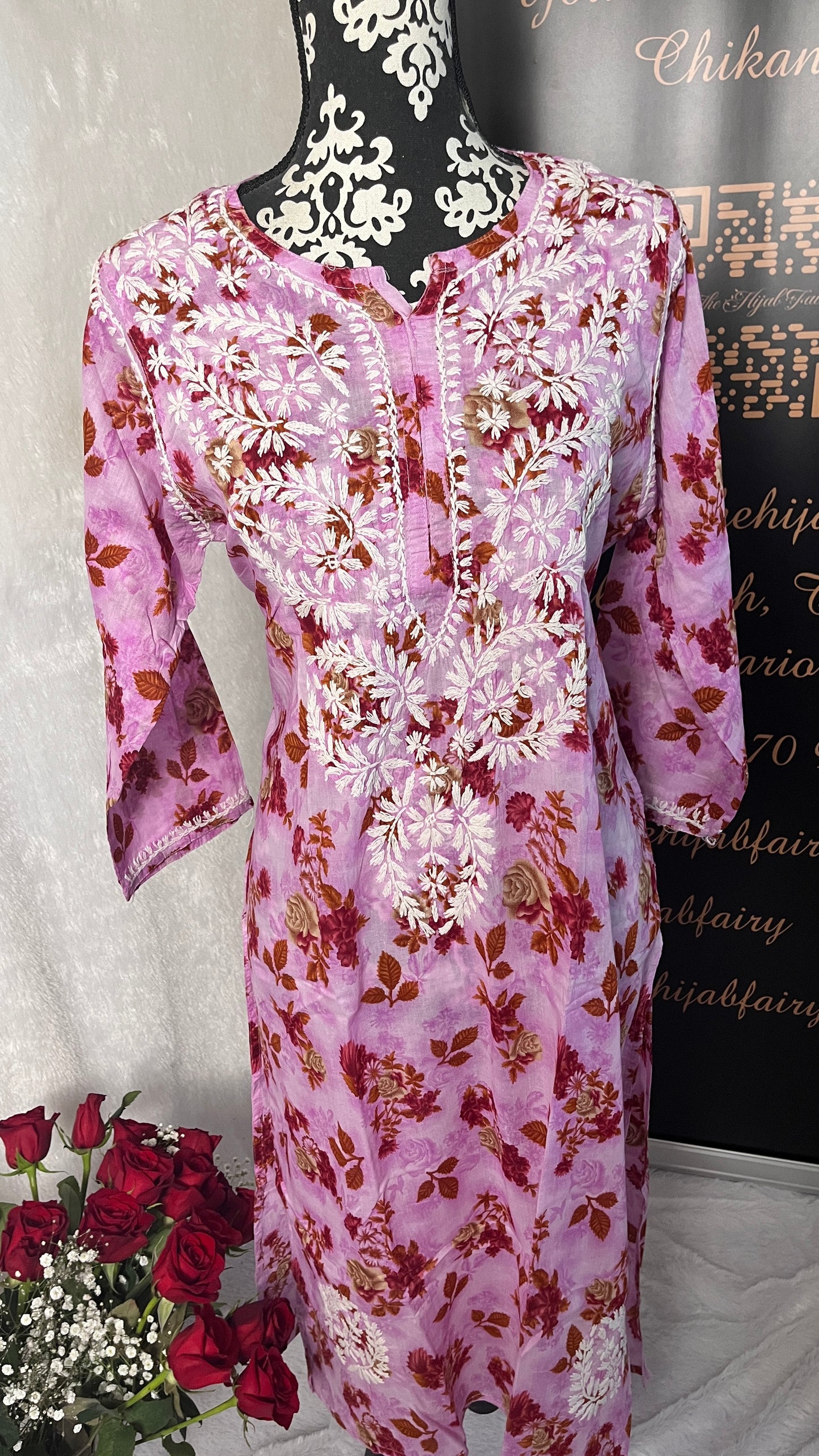 Pink - Mul Printed Kurti - Style 2