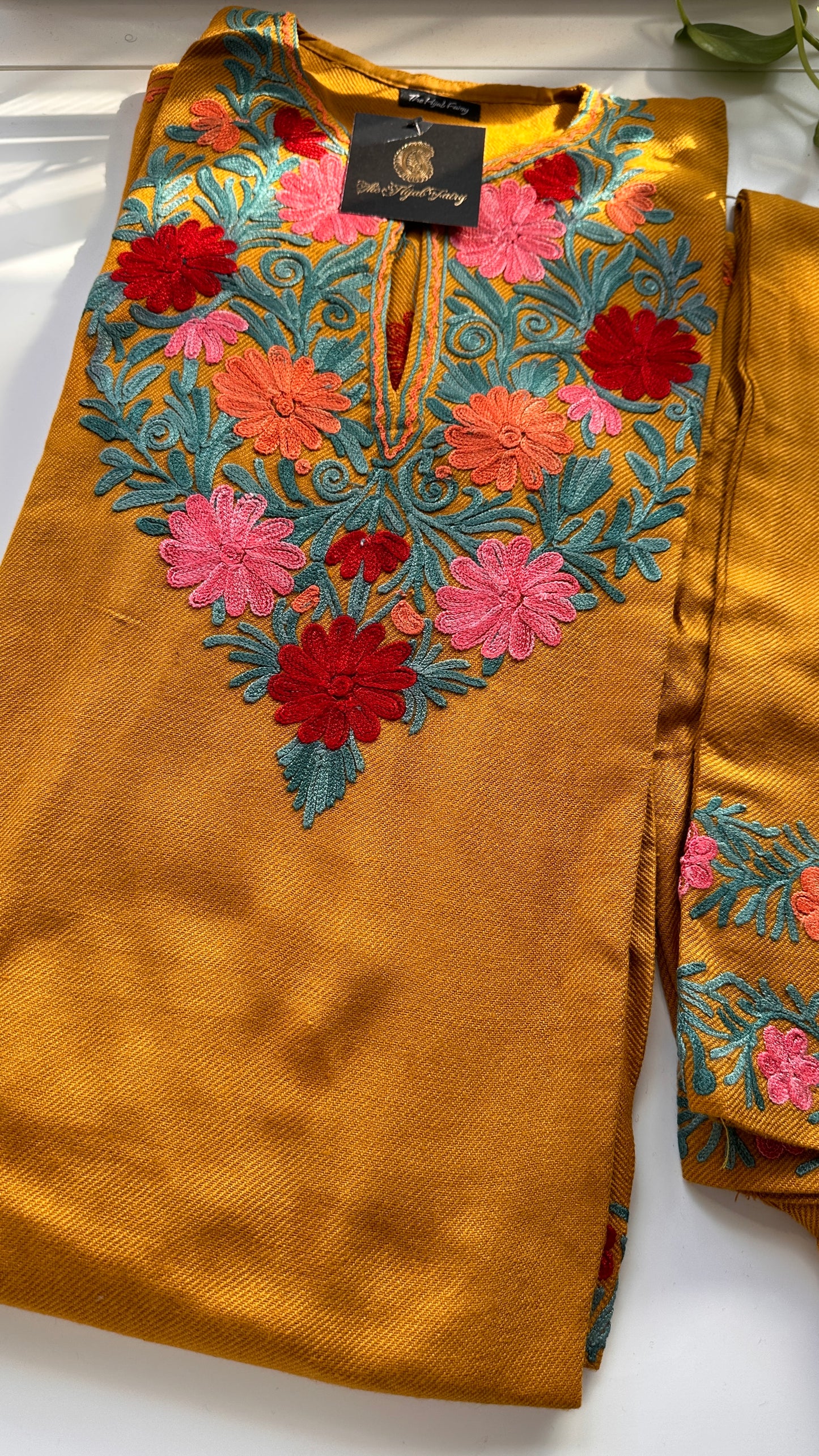 Pashmina Pheran with Pant - Mustard