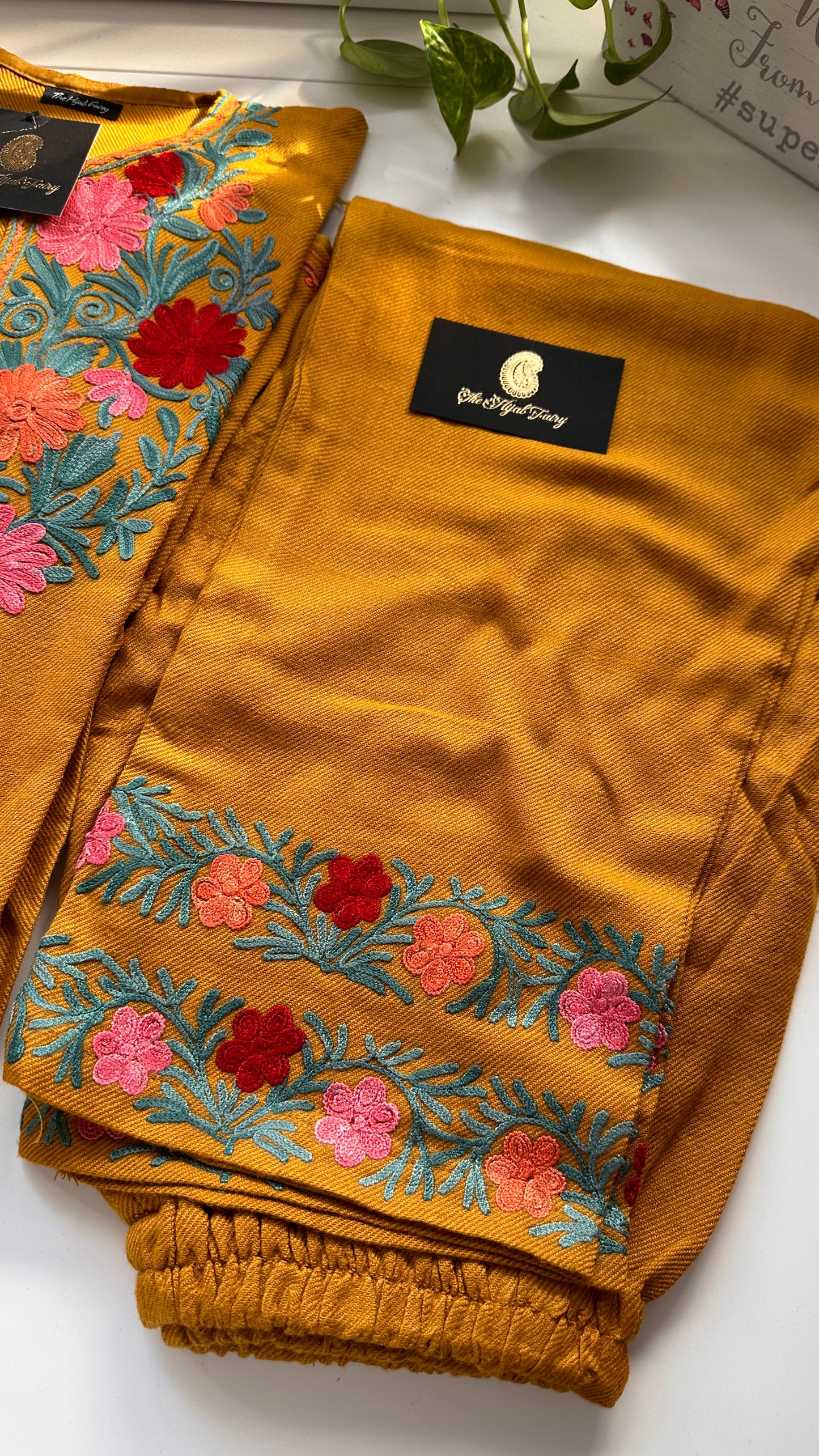 Pashmina Pheran with Pant - Mustard