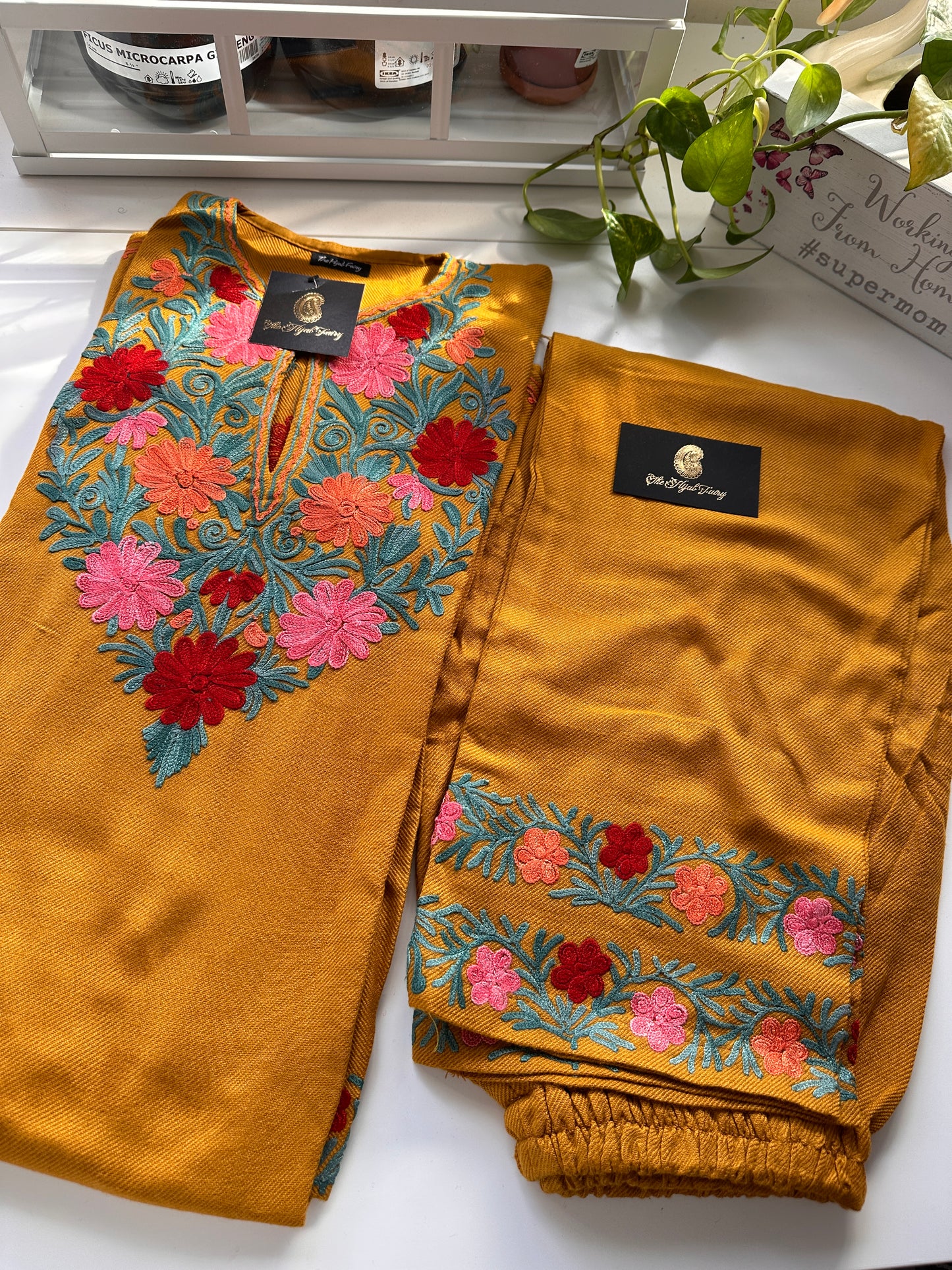 Pashmina Pheran with Pant - Mustard