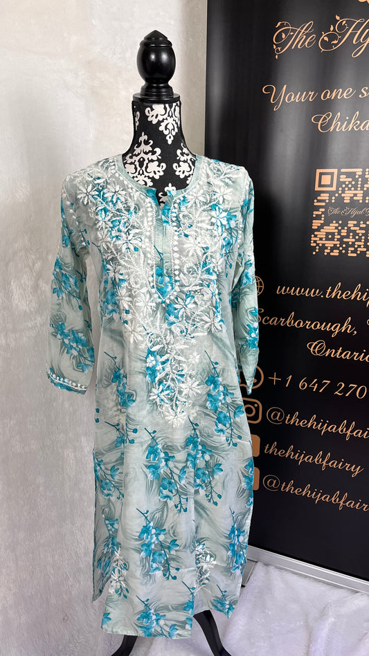 Green - Mulmul  Printed Kurti - Style 2