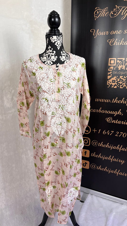 Peach - Mul Printed Kurti - Style 3