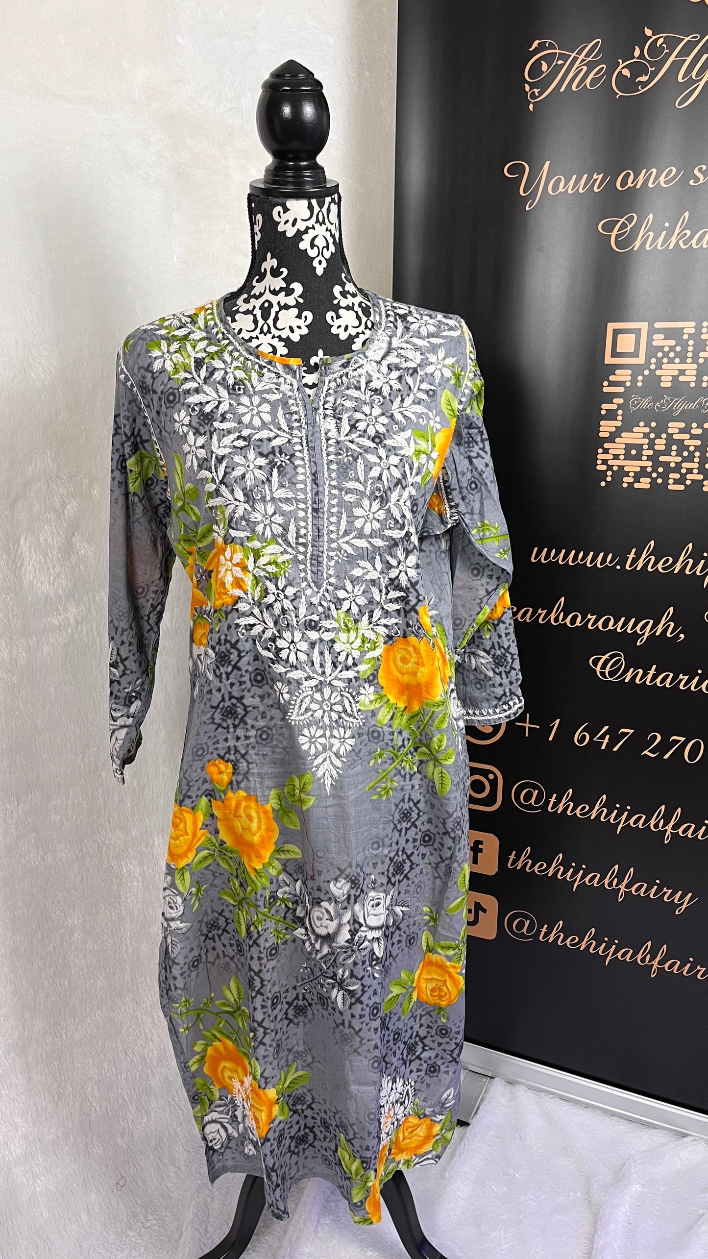 Gris - Kurti imprimé Mul - Style 1