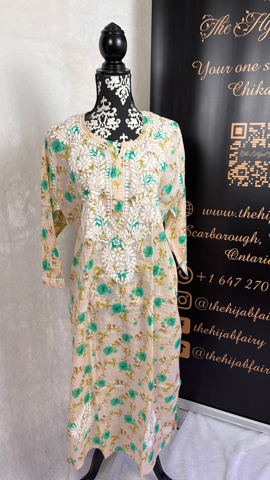 Peach - Mul Printed Kurti - Style 4