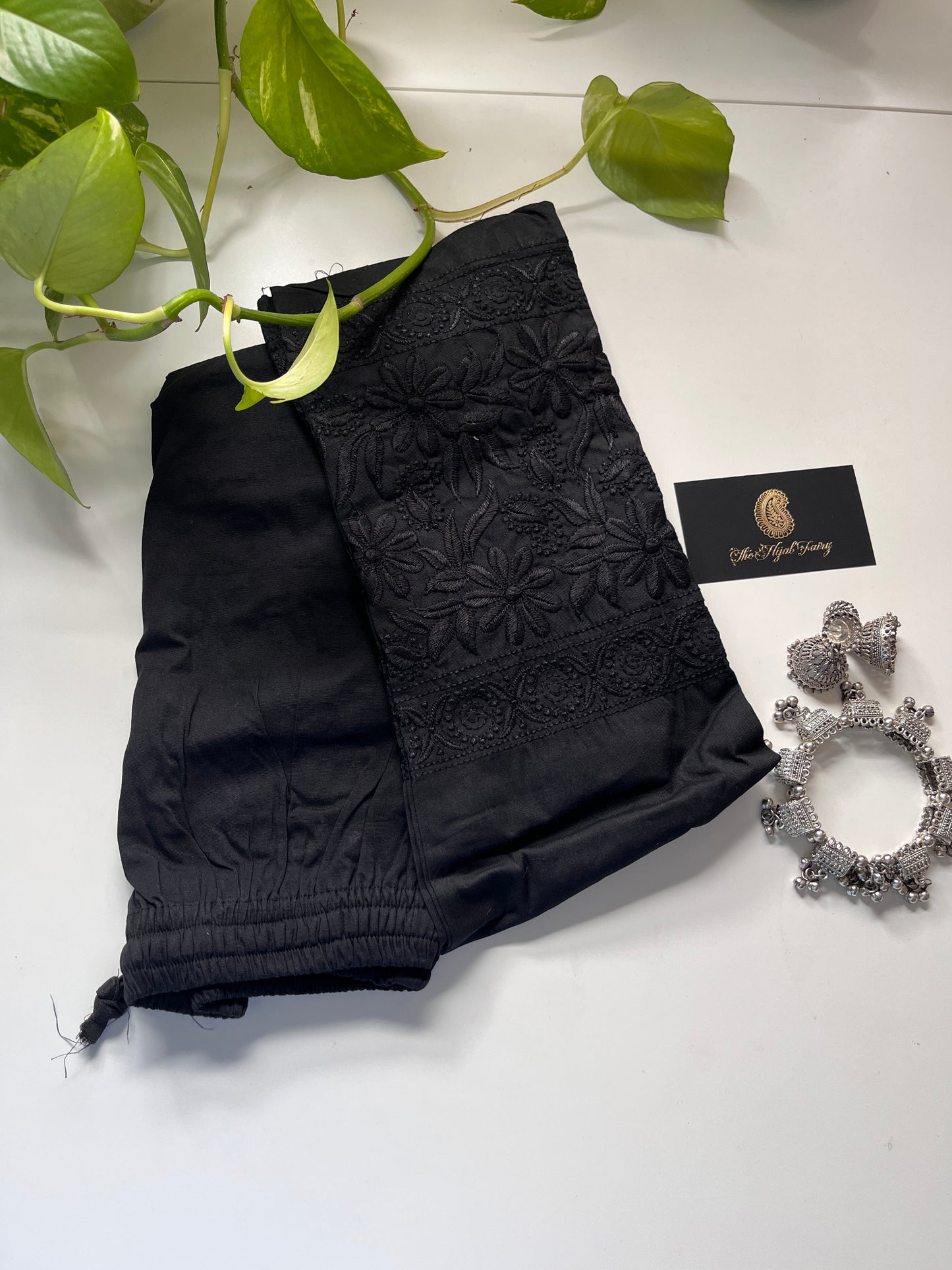 Noir - Pantalon Extensible Chikankari