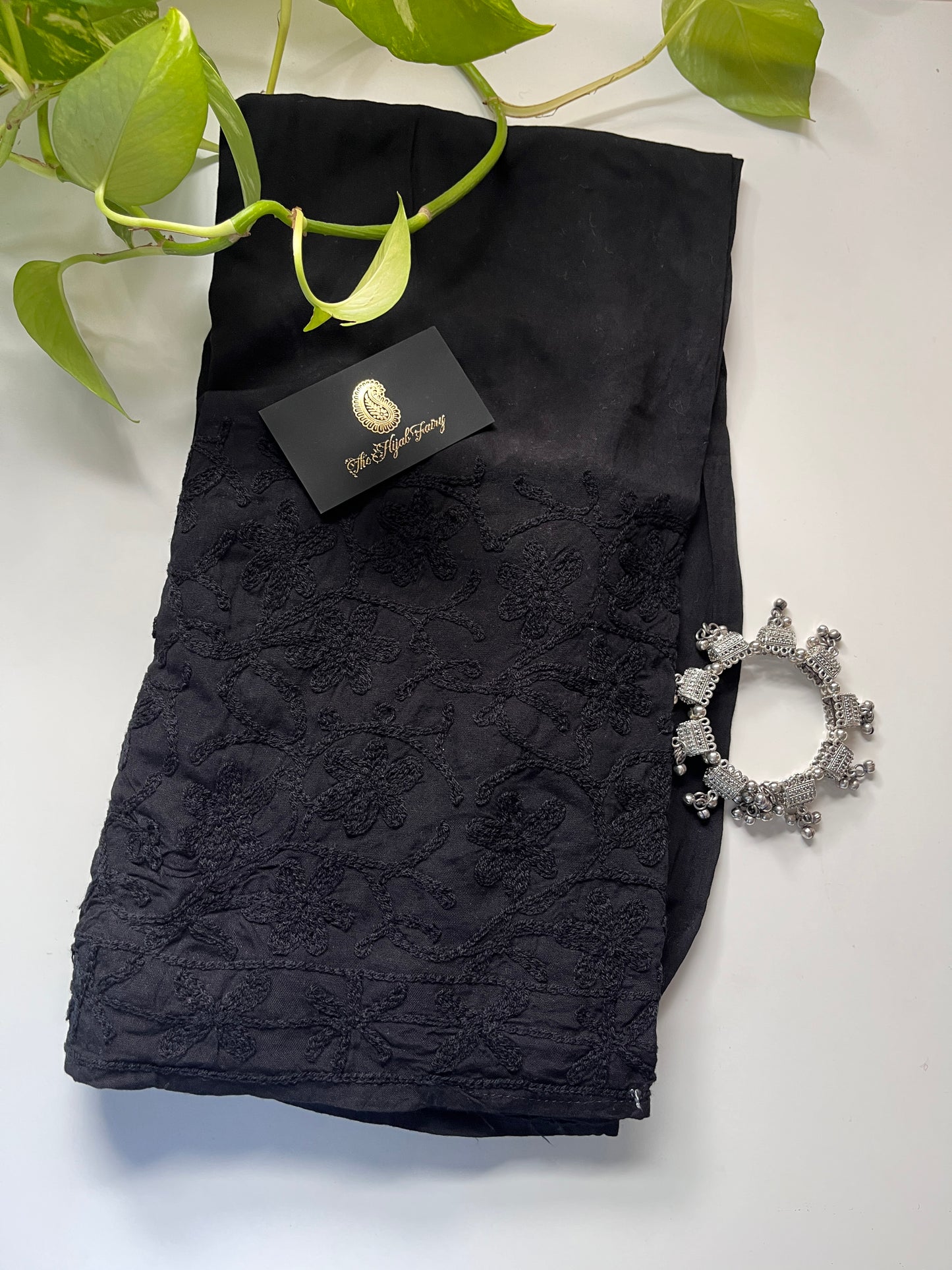 Noir - Pantalon Extensible Chikankari