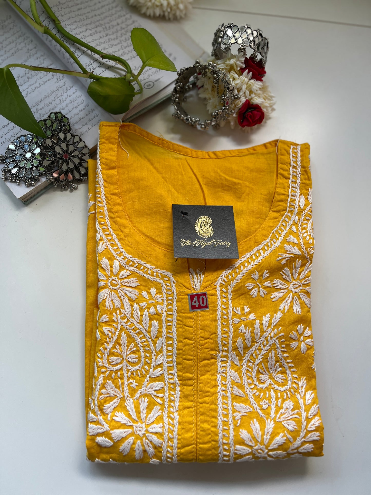 Blanc sur Jaune Mangue - Kurta en Coton