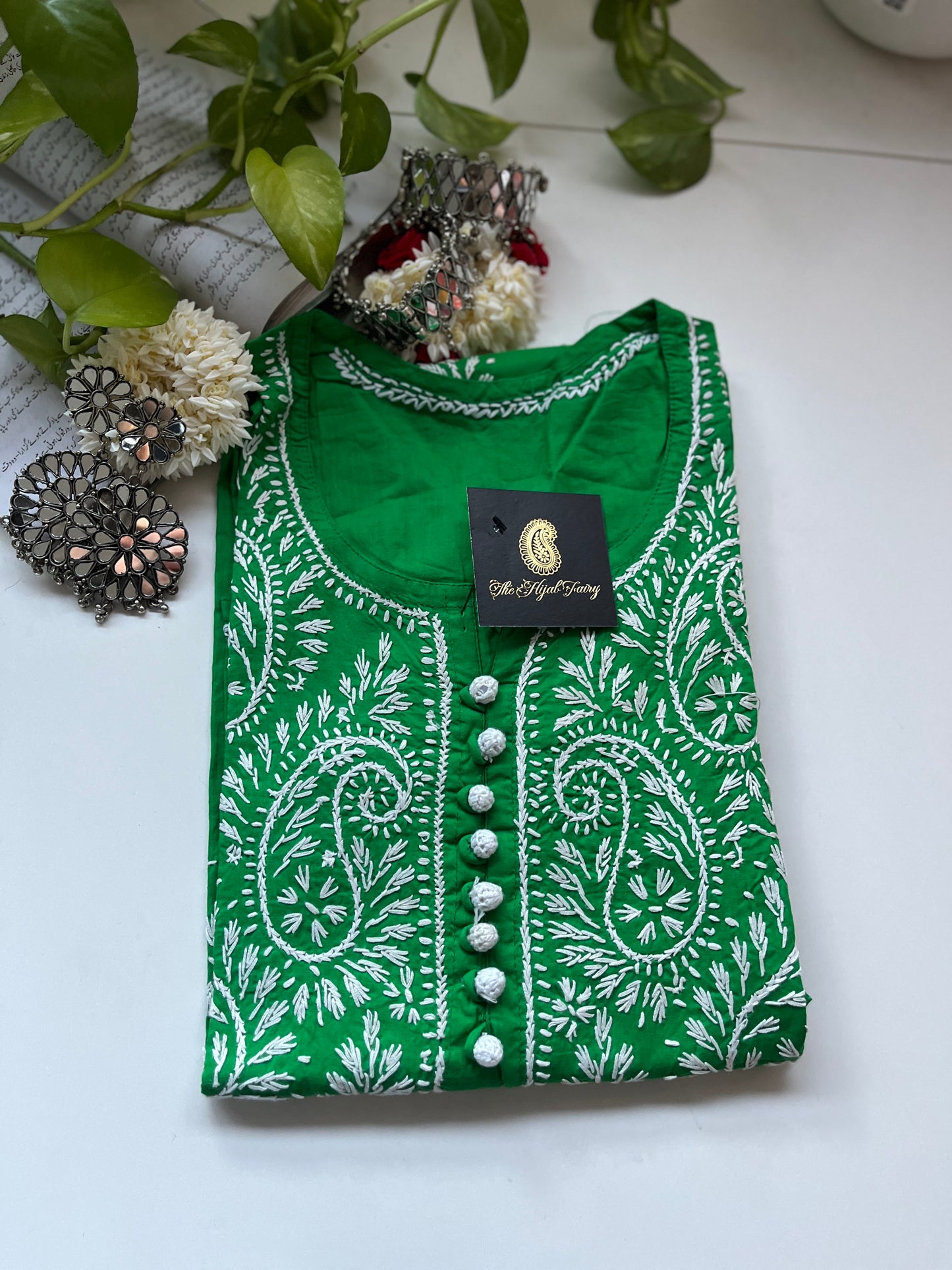 Blanc sur vert herbe - Kurta en coton