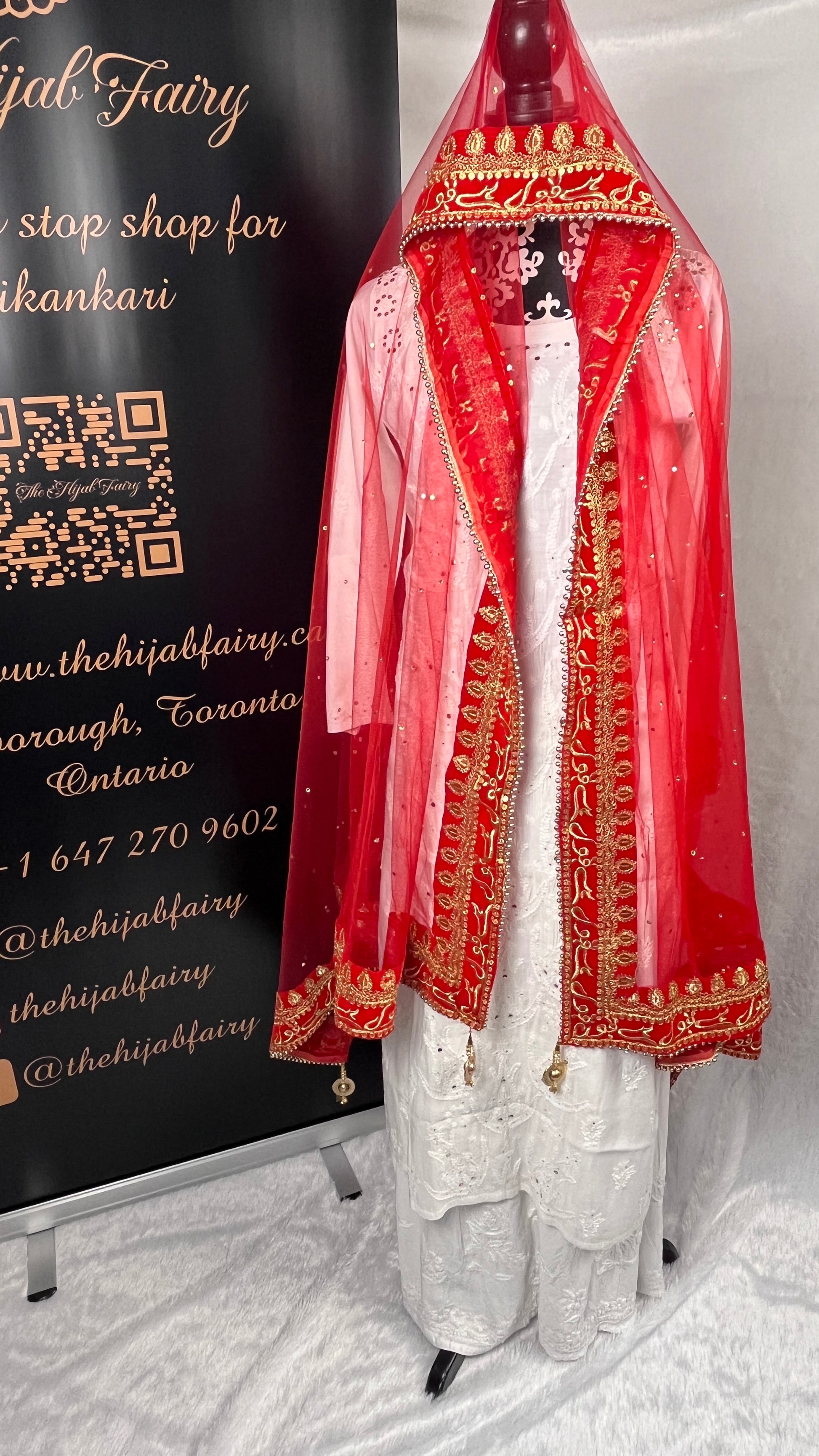 Bridal Dupatta - قبول ہے - Red - The Hijab Fairy