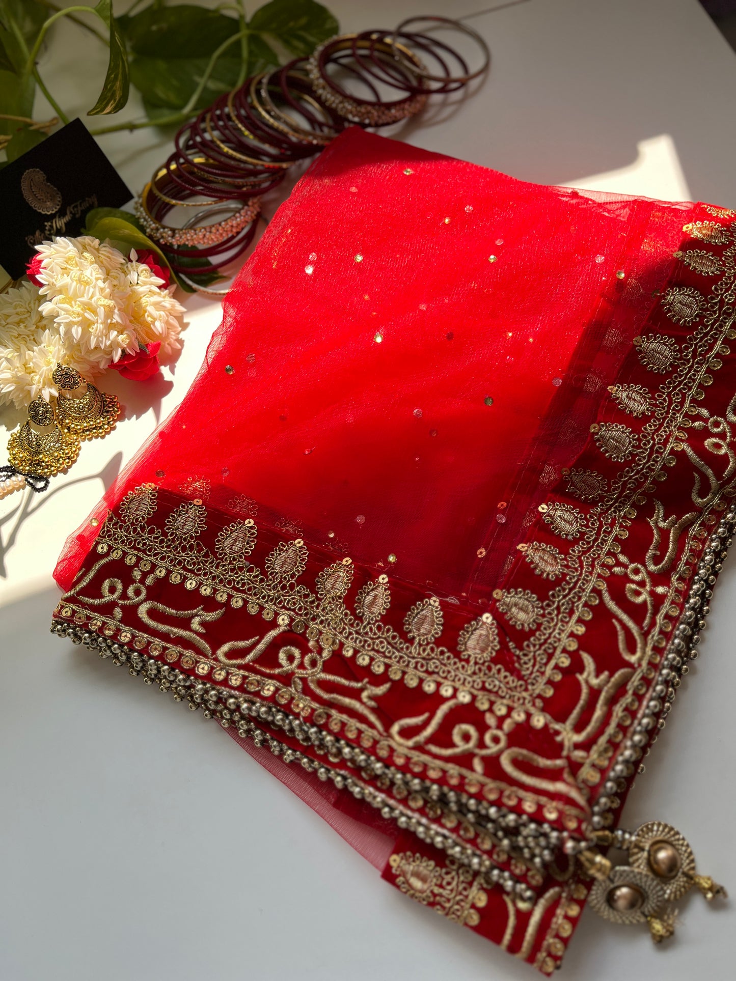 Bridal Dupatta - قبول ہے - Red - The Hijab Fairy