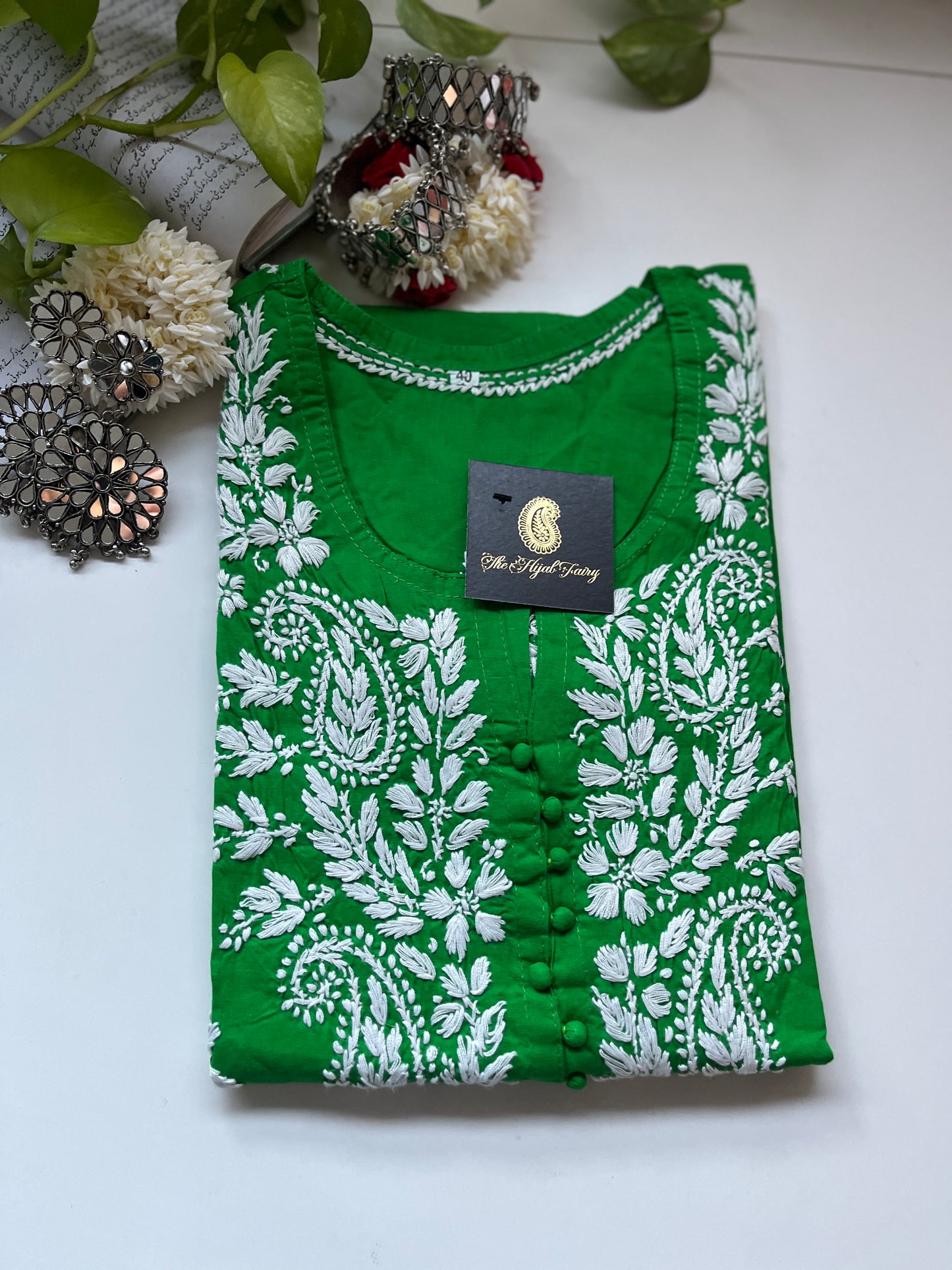 Blanc sur vert herbe - Kurta en coton