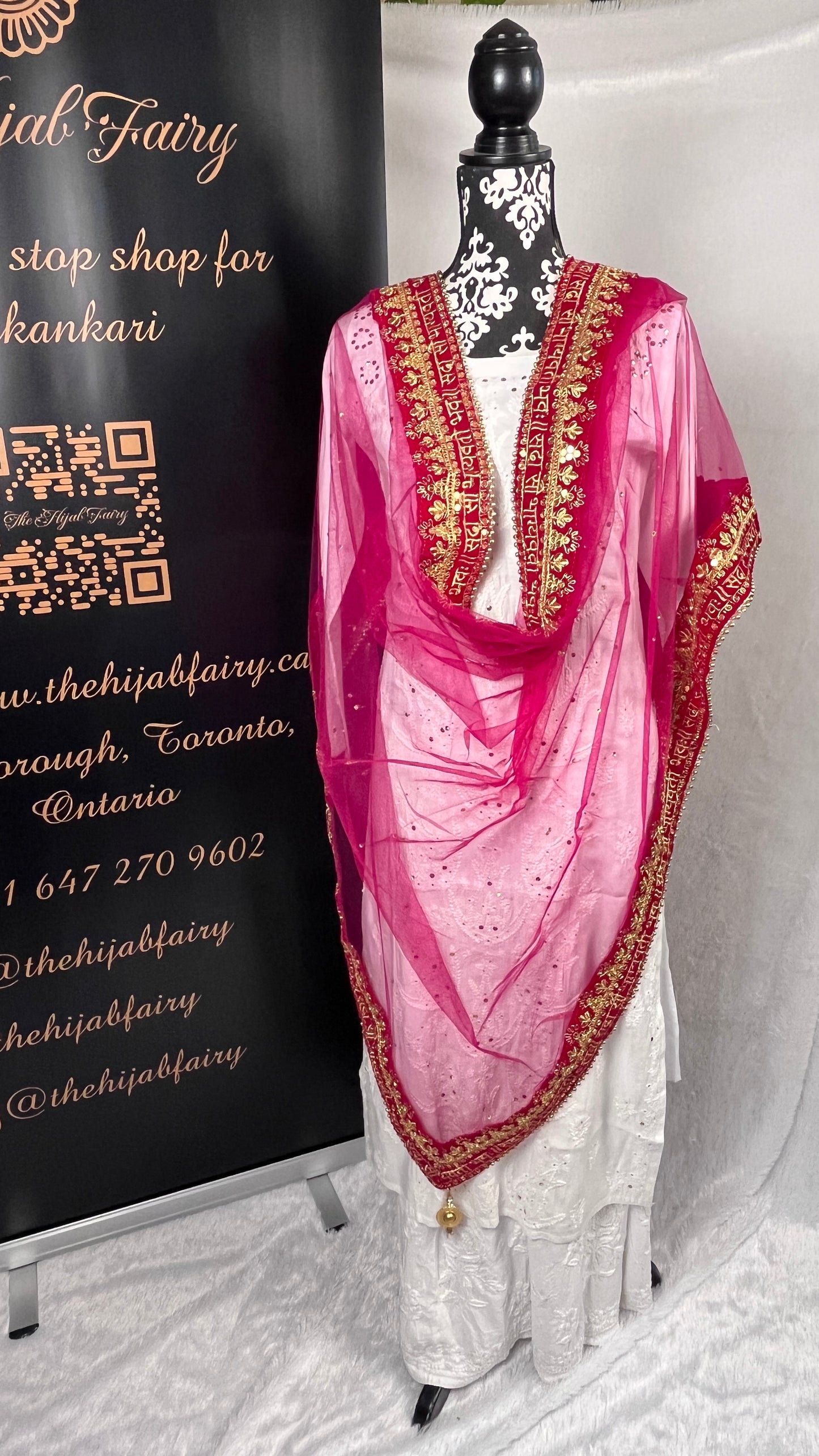 Bridal Dupatta - सदा सौभाग्यवती भव: - Pink - The Hijab Fairy