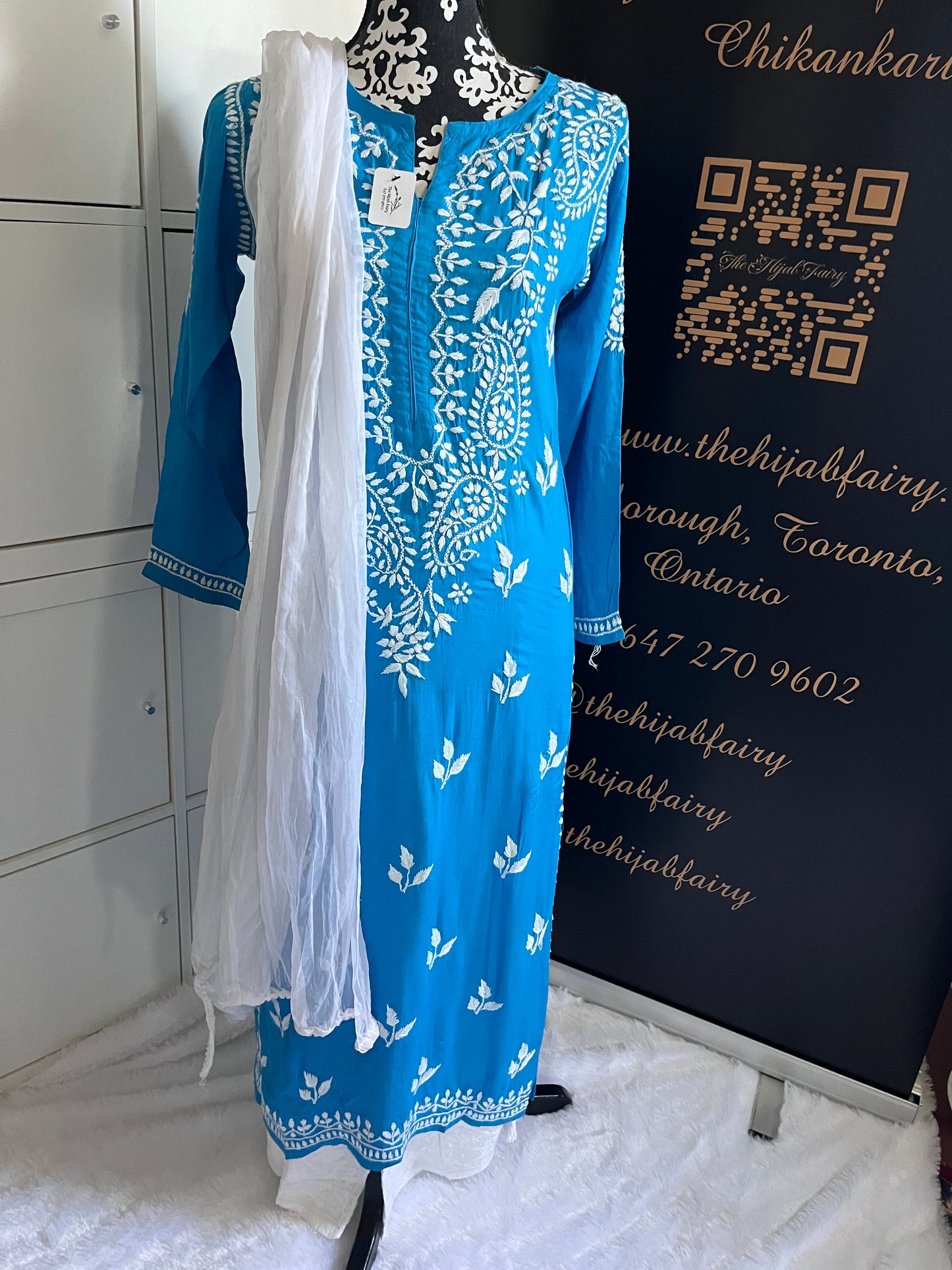 Bleu royal - Kurta long droit en modal