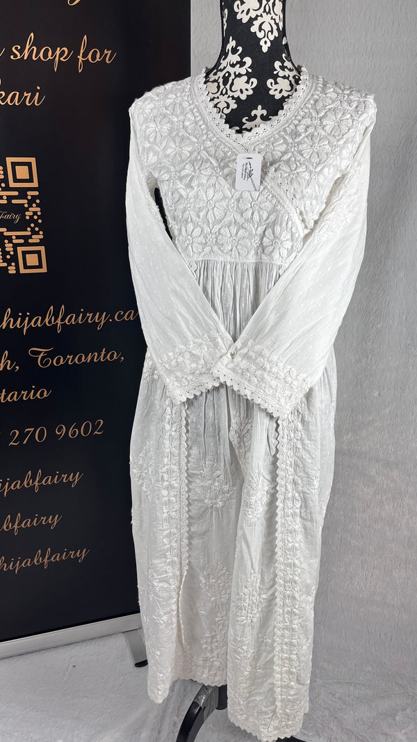 White - Dobby Cotton Angrakha Frock - The Hijab Fairy